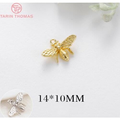 10PCS 14x10MM Hole 1MM 24K Gold Color Brass Bee Pendants Charms High Quality Diy Jewelry Findings Accessories