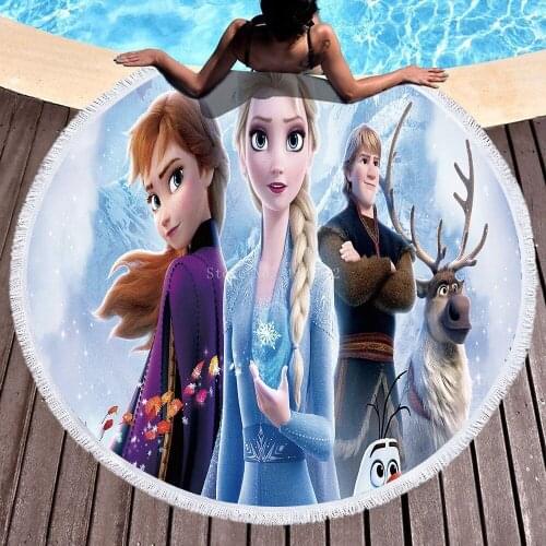 Disney Frozen Anna Summer Bath Towel Baby Swimming Washcloth with Tassels for Children Round Shape Bath Towels 150x150cm