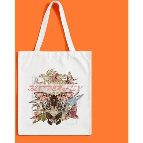 Cute Beautiful Butterfly Printing Shopping Bag Women Shoulder Bag Eco Handbag Tote Reusable Grocery Shopper Bags