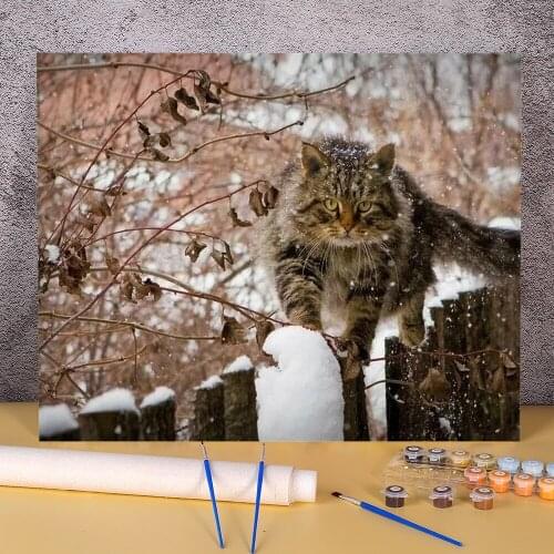 Cat Winter Animal Painting By Numbers Kit Acrylic Paints 40*50 Canvas Pictures Wall Paintings For Wholesale