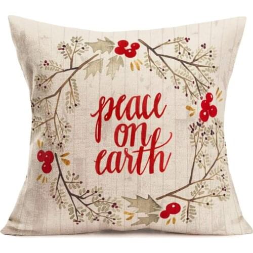 Doitely Blessing Quote Throw Pillow Covers Peace On Earth with Holly Plant Wreath Holiday Couch Pillow Cases Retro Wood Grain