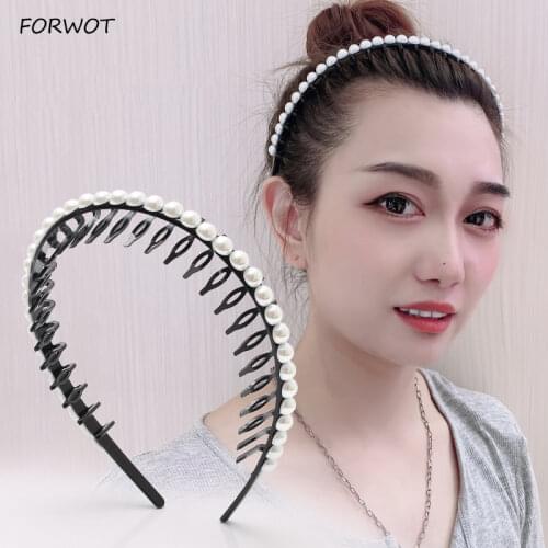 Pearl Comb Hairbands Tooth Non-slip Headband Hair Bands Hoops Bangs Bezel Girls Hair Accessories Hairstyle Women Bow Headwear