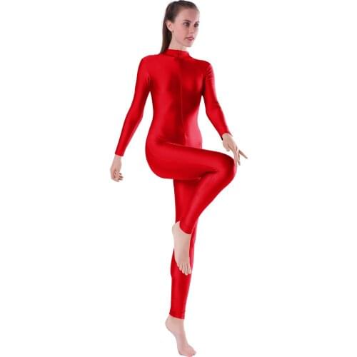 Speerise Adult Spandex Long Sleeve Dancewear Women Turtleneck Unitard Bodysuit Full length Front Zipper Suits