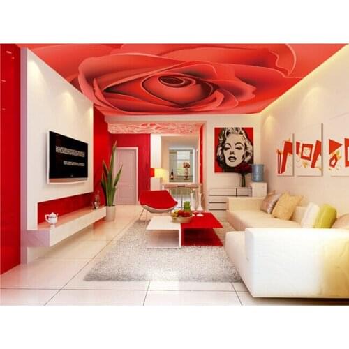 Custom ceiling wallpaper, red rose murals for the living room bedroom ceiling wall waterproof wallpaper