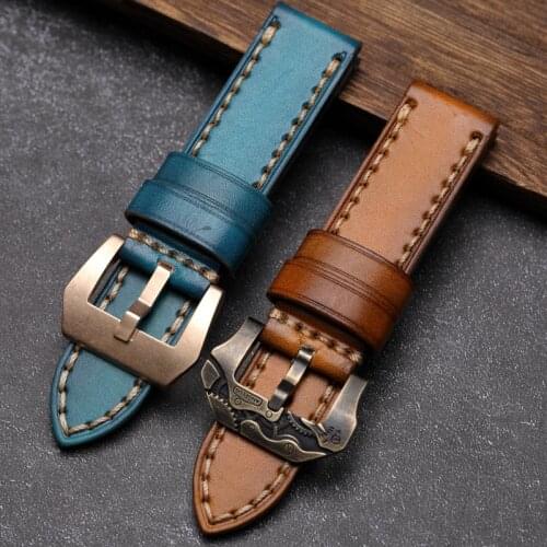 Handmade Leather Watchband 20 22 24 26MM Rubbed Soft Top Layer Leather Strap Suitable For PAM111 441 Thick Mens Bracelet