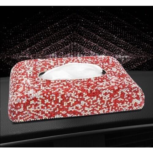 Luxury Leather Car Tissue Box Cover Crystal Rhinestone Block Paper Storage Box Car Tissue Box Napkin Holder
