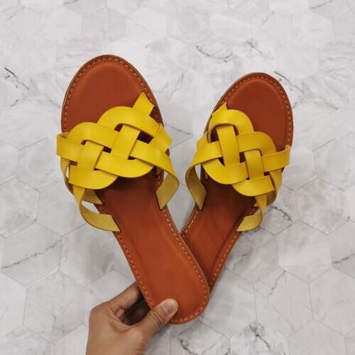 Woman Summer Sandals Fashion Thin Straps Weave Women Slides Open Toe Flat Beach Shoes Ladies Breathable Hollow Female Sandal