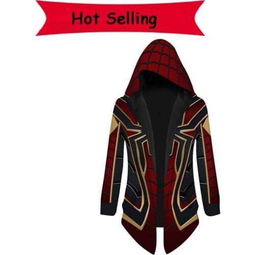Super-man Iron Man Superhero Trench Costume Men Steampunk Male Hooded Irregular Red Black Trench Vintage Outerwear Cloak Coat