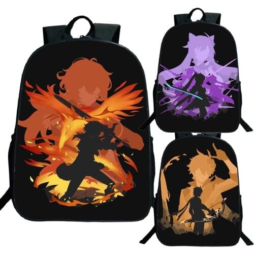 Genshin Impact Backpacks 16 Inch Zhongli Diluc School Shoulder Mochila Children Daily Book Bag Boys Girls Teens Rucksack