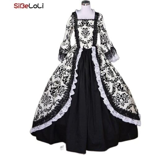 Unique Beige Brocade Floral Print Gothic Steampunk Victorian Renaissance Dress Reenactment Theater Costume