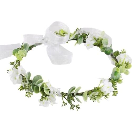 Forest Style Wedding Bridal Headband Tiara Imitation White Flower Green Leaf Crown Headpiece Women Hair Wreath Halo