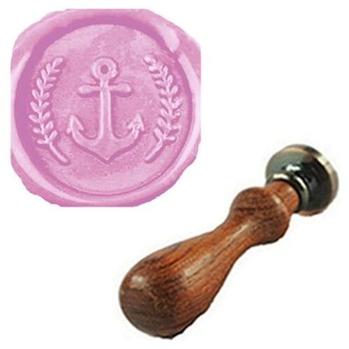 Vintage Fancy Anchor Olive Custom Picture Logo Wedding Invitation Wax Seal Sealing Stamp Rosewood Handle Set Kit