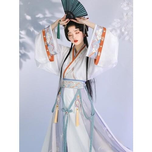 2021 chinese traditional hanfu wei jin hanfu vintage festival outfit cross collar exquisite embroidery design big sleeve hanfu