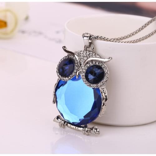 Vintage Rhinestones Crystal Necklaces Owl Design Pendant Necklace Women Sweater Chain Jewelry Clothing Accessories New