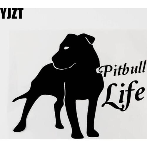 YJZT 13CM×10.2CM Pitbull Life Animal Dog Vinyl Fashion Car Sticker Decal Black/Silver 8C-0330