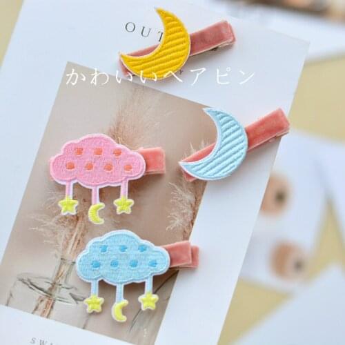 2021 NEW Cute 4pcs/set Kids Hairpins Embroidered Clouds Moon Velvet Cloth Fully Wrapped Hair Clips Hair Accessories for Girls