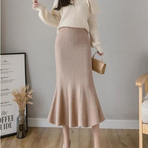 Womens Vintage Clothes Long Skirts Black Harajuku High Waist Streetwear 2021 fall winter Fashion Elastic Preppy Style Midi Skirt