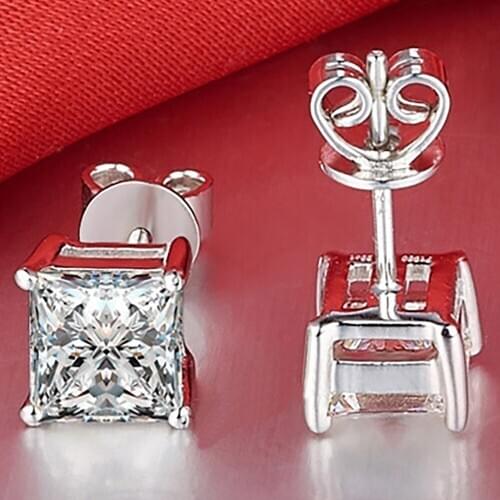 18K Au750 White Gold Women Stud Earrings Moissanite Diamonds 2 Carat Princess Square Wedding Party Engagement Anniversary