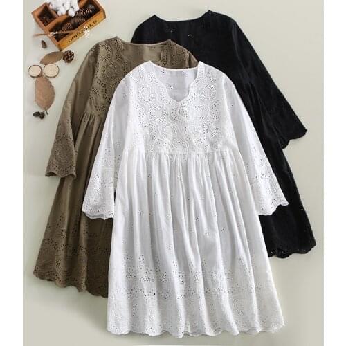 Lamtrip V-neck Boutique Hollow Out Embroidery Lolita Kawaii Solid Cotton 100% Summer dress