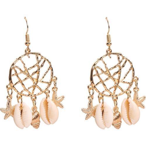 Gold Color Natural Shell Drop Earring Starfish Conch Statement Charm Dream Catcher Dangle Earrings For Women Jewelry Eardrop
