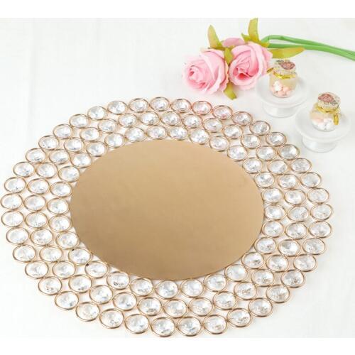 1pcs/lot Crystal Metal Plates with 3 Layers Beaded Golden Silvery Wedding Table Decoration Wholesale