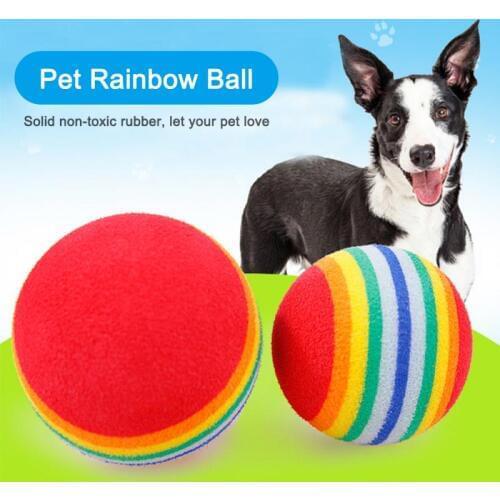 1Pc Rainbow 2 Size Pet Cat Toy Ball Interactive Cat Toys Play Chewing Rattle Scratch EVA Ball Training Pet Cat Training Supplies