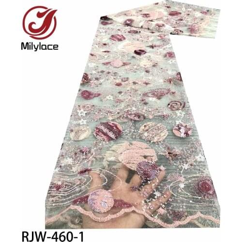 2020 African Lace Fabric High Quality Lace Material French Embroidered Tulle Lace Fabric with Sequins for Party Dress RJW-460