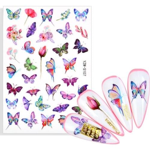 2021 New Butterflies Designs Nails Art Manicure Stickers Blue Black Decals Spring Theme Flowers Nail Decoration DIY Manicure