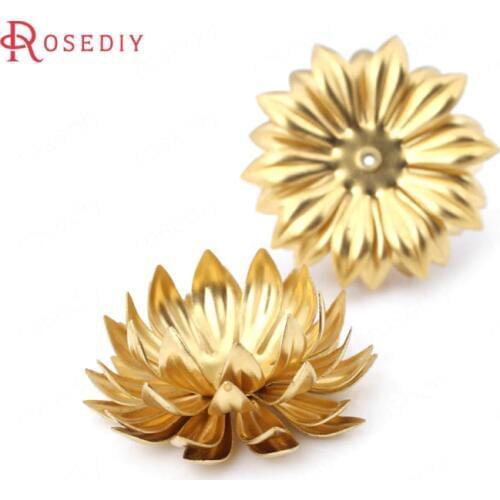 37391)6PCS 28MM,height 13MM 24K Gold Color Brass 3D Multi-layer Lotus Flower Diy Jewelry Findings Accessories Wholesale