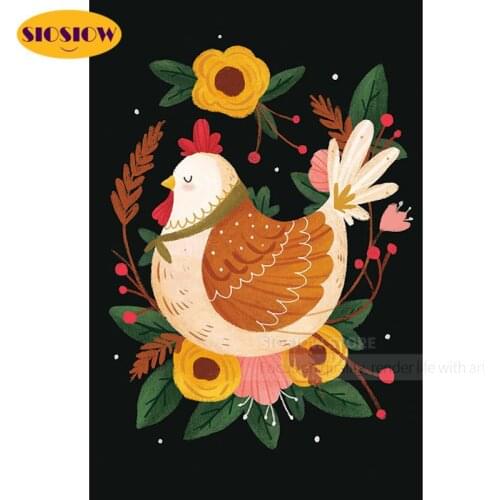 DIY Diamond Art Embroidery Flower Diamand Painting Cross Stitch 5d Chicken Flowers Animals Full Square Round Decor Living Room