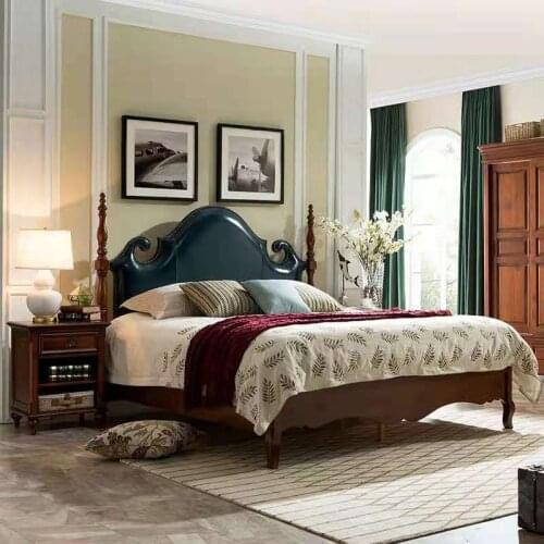 American furniture factory American solid wood layer leather bed leather princess bed European bedroom 1.8m big bed