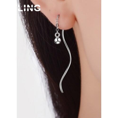 BAYTTLING 925 Sterling Silver Long Tassel Wave Earrings Beads Drop Earrings For Lady Glamour Luxury Party Jewelry Gift