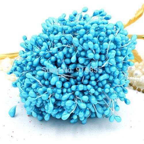 Free shipping 900pcs/lot 5mm Sky Blue color Double heads pearl flower stamen floral stamen cake decoration craft DIY