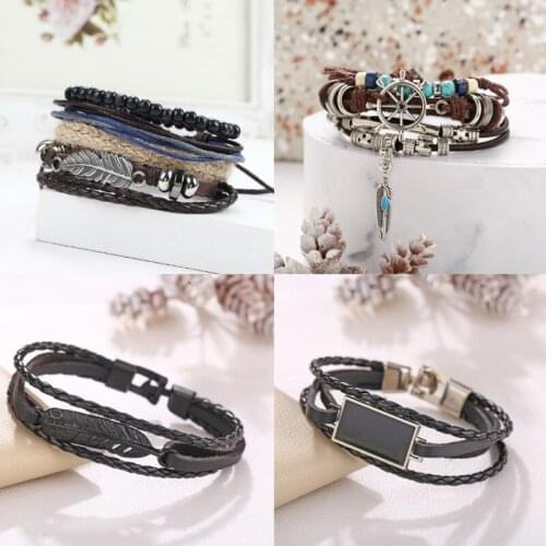 Turquoise Braided Feather Faux Leather Geometric Bracelet Party Jewelry Accessories