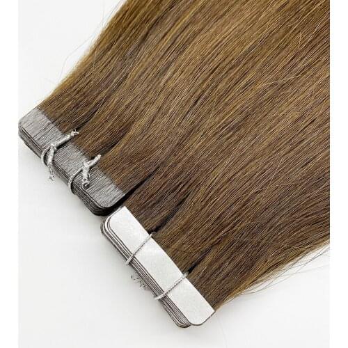 Bluelucky One Donor Brown Colors Virgin Remy Human Hair Tape In Extensions Straight 2.5g/Piece