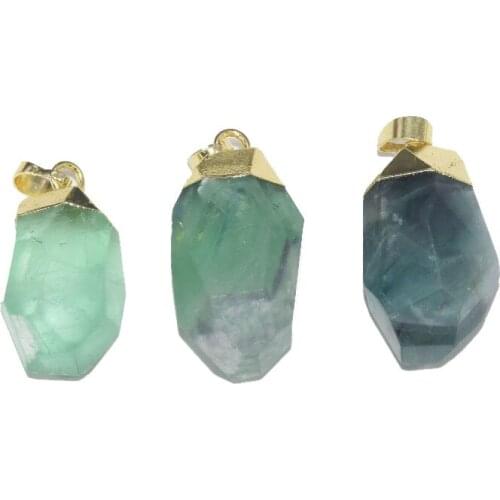 Big Natural green fluorite quartz bullet pendant gold plating cap jewelry making 2021 women rainbow gem stone point large face
