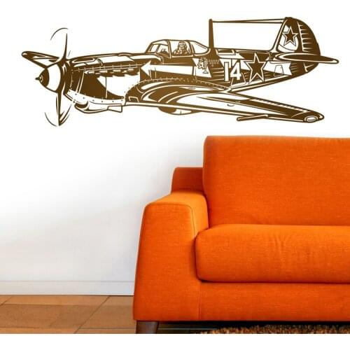 Large Shturmovik Soviet Hunting Plane Wall Sticker Kids Room Bedroom Military Weapon Aircraft Biplane Wall Decal Nursery Vinyl