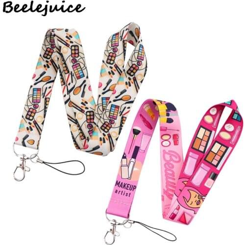 Cartoon Makeup Girl Artist Keychain Lanyards Id Badge Holder ID Card Pass Gym Mobile Phone Badge Holder Key Strap Webbing Ribbon