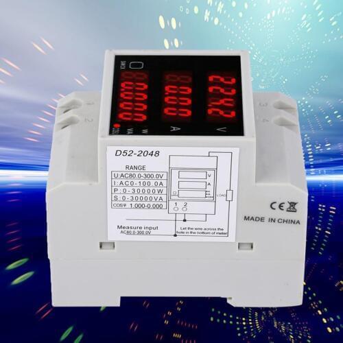 D52-2048 Multi-Function Meter Rail Digital Displayed AC Voltage Current Power Factor Meter AC80~300V 100A Watt Meter