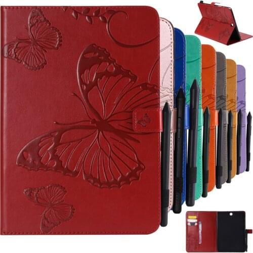 For Samsung Galaxy Tab A 9.7" T550 Cover 3D Emboss Butterfly Leather Flip wallet Shell for SM-T555 SM-P550 SM-P555 Tablet Case