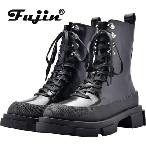 Fujin High Quality 2021 Women Platform Ankle Boot Rivet Fashion Rivets Ladies Shoes Punk Patent Leather Womens Motorcycle Boots