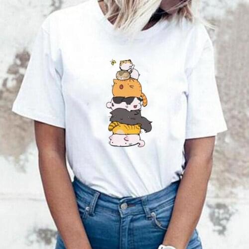 Cartoon Cat T Shirt Women Tops Aesthetic Cute Harajuku Shirt Tee Shirt Femme Summer Short Sleeve Casual Tshirt Camiseta Mujer