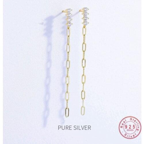 HI MAN 925 Sterling Silver Plated 14K Gold Zircon Chain Tassel Stud Earrings Women High Quality Party Gift Jewelry