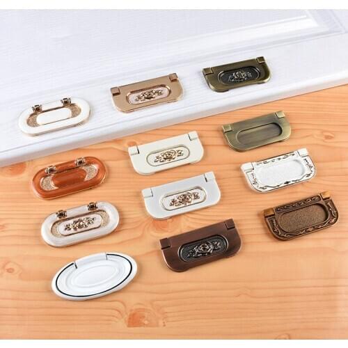 JD 2PCS European Simple Drawer Flip Hidden Buckle Handle Free Grooving Invisible Cabinet Handle Zinc Alloy Furniture Handle