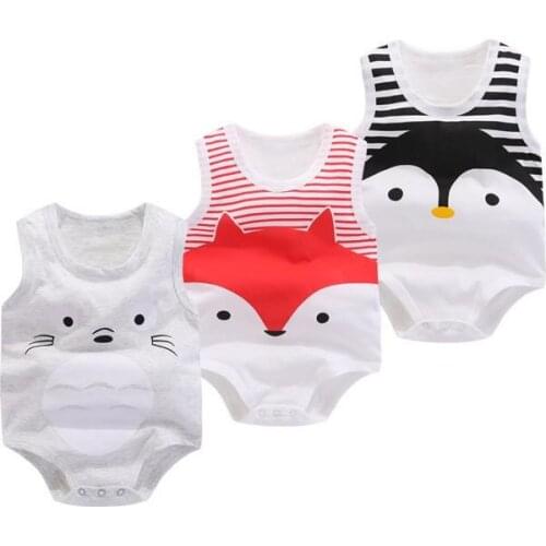 3 6 12 24 Month Baby Clothes Girls Onesie Summer Thin Sleeveless New Born Romper Toddler Boys Casual Bodysuits Print Cartoon