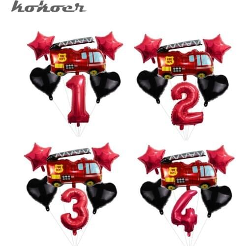 Hot Cartoon Fireman Sam number balloons set Paper Plate Fireman Party Supplies Birthday Party Christmas Disposable Tableware Set