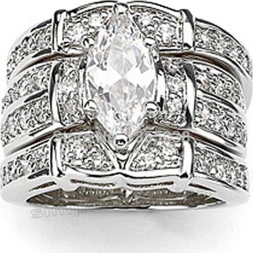 Fashion Jewelry Cocktail Jewelry Gem 5A Zircon stone 14KT White Gold Filled 3 Wedding Band Ring Set Sz 5-11 Gift