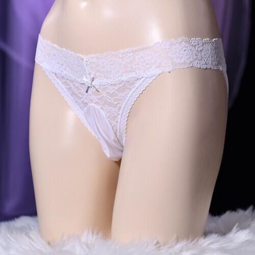 Men Gauzy Breathable Silk Stockings Panties Underwear Lace Briefs Lesbian Low-Waist Underpants New Exotic Gay Little Lingerie