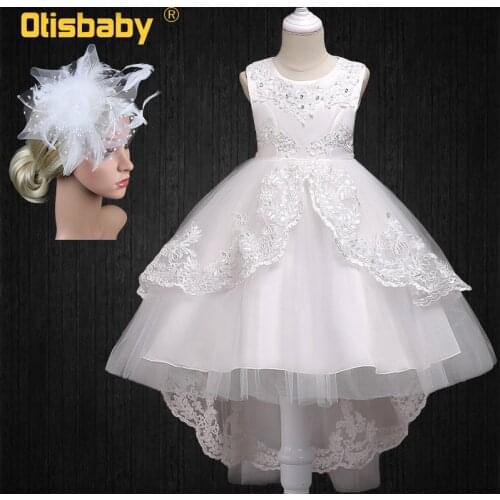 3 - 14 Years Formal Lace Flower Girls Princess Cocktail Dresses Childrens Wedding Party Train Bridesmaid Prom Ceremony Costume