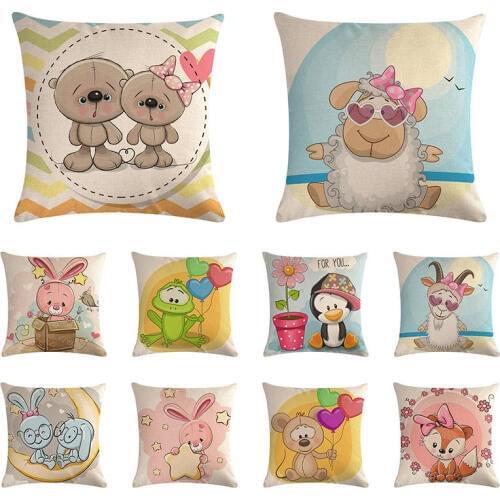 Cushion Cover Festival Animal Sheep Fox 45X45cm Happy Birthday Bear Pillow Case New Year Gift Bedroom Sofa Decoration ZY963